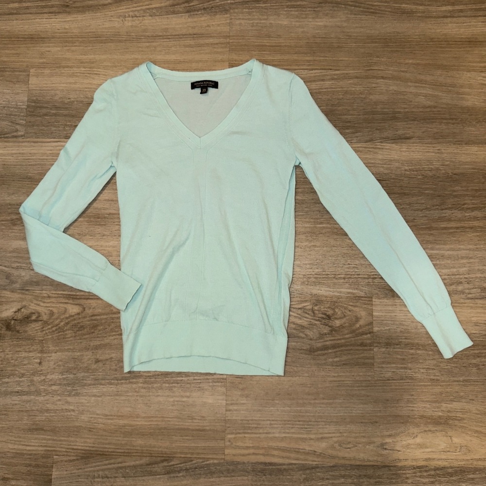 Banana Republic Womens Mint Green 100% Merino Wool V-Neck Sweater XS